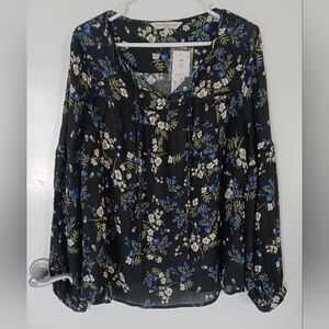 NWT Black Peasant Blouse with Flowers